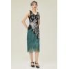 imageBABEYOND 1920s Vintage Peacock Sequined Dress Gatsby Fringed Flapper Dress Roaring 20s Party DressBlack With Green Fringe