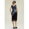 imageBABEYOND 1920s Vintage Peacock Sequined Dress Gatsby Fringed Flapper Dress Roaring 20s Party DressBlue With Black Fringe
