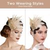 imageBABEYOND Art Deco 1920s Flapper Great Gatsby Inspired Leaf Medallion Pearl Headband Black FeatherChampagne