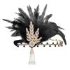 imageBABEYOND Art Deco 1920s Flapper Great Gatsby Inspired Leaf Medallion Pearl Headband Black FeatherGold