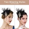 imageBABEYOND Art Deco 1920s Flapper Great Gatsby Inspired Leaf Medallion Pearl Headband Black FeatherGold