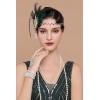 imageBABEYOND Art Deco 1920s Flapper Great Gatsby Inspired Leaf Medallion Pearl Headband Black FeatherGreen