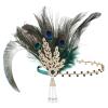 imageBABEYOND Art Deco 1920s Flapper Great Gatsby Inspired Leaf Medallion Pearl Headband Black FeatherGreen