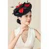 imageBABEYOND Derby Hats for Women  Fascinators Tea Party Hats Headband Wide Brim Fascinator Wedding Cocktail Flower FeathersBlack Red