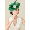 imageBABEYOND Derby Hats for Women  Fascinators Tea Party Hats Headband Wide Brim Fascinator Wedding Cocktail Flower FeathersDark Green