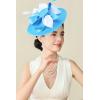 imageBABEYOND Derby Hats for Women  Fascinators Tea Party Hats Headband Wide Brim Fascinator Wedding Cocktail Flower FeathersSky Blue