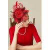 imageBABEYOND Fascinator Hats for Women Tea Party Hat Kentucky Fascinators Headband Derby Hats Wedding Flower Feathers Hair ClipRed