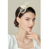 imageBABEYOND Fascinator Headband for Women  Tea Party Kentucky Bow Headband Derby Bridal Wedding Daily Headpiece with Hair ClipBeige