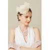 imageBABEYOND Fascinators Hats for Women  Mini Top Tea Party Hat Veil Feather Kentucky Fascinator Flower Mesh Hat Hair ClipBeige