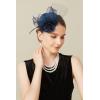 imageBABEYOND Fascinators Hats for Women  Mini Top Tea Party Hat Veil Feather Kentucky Fascinator Flower Mesh Hat Hair ClipNavy Blue
