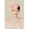 imageBABEYOND Fascinators Hats for Women  Tea Party Kentucky Fascinator Derby Pillbox Hat Mesh Feathers Headband with Hair ClipPeach Fuzz
