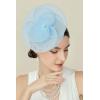 imageBABEYOND Fascinators Hats for Women  Tea Party Kentucky Hat Derby Headband Elegant Wedding Party Bride Hat with Hair ClipLight Blue