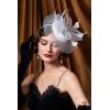 imageBABEYOND Womens Fascinator Hat Kentucky Hat Feather Derby Fascinator Tea Party Hat for Cocktail WeddingWhite