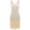 imageBABEYOND Womens Flapper Dresses 1920s V Neck Beaded Fringed Great Gatsby DressBeige