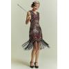imageBABEYOND Womens Flapper Dresses 1920s V Neck Beaded Fringed Great Gatsby DressGold  Wine Red