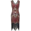 imageBABEYOND Womens Flapper Dresses 1920s V Neck Beaded Fringed Great Gatsby DressGold  Wine Red