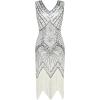 imageBABEYOND Womens Flapper Dresses 1920s V Neck Beaded Fringed Great Gatsby DressSilver