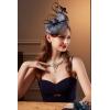 imageBABEYOND Womens Pillbox Fascinator Hat Kentucky Derby Hat Feather Fascinator Headband Tea Party Fascinator Hat for CocktailBnavy Blue