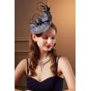 imageBABEYOND Womens Pillbox Fascinator Hat Kentucky Derby Hat Feather Fascinator Headband Tea Party Fascinator Hat for CocktailBnavy Blue