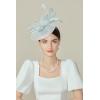imageBABEYOND Womens Pillbox Fascinator Hat Kentucky Derby Hat Feather Fascinator Headband Tea Party Fascinator Hat for CocktailLight Blue