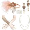 imageBABEYOND 1920s Accessories for Women  Flapper Feather Headband Headpiece for Women Pearl Bracelet Necklace GlovesChampagne