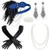 imageBABEYOND 1920s Accessories for Women  Flapper Headpiece Feather Great Gatsby Accessories for Women Pearl Necklace GlovesBlue