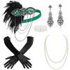 imageBABEYOND 1920s Accessories for Women  Flapper Headpiece Feather Great Gatsby Accessories for Women Pearl Necklace GlovesGreen