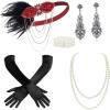 imageBABEYOND 1920s Accessories for Women  Flapper Headpiece Feather Great Gatsby Accessories for Women Pearl Necklace GlovesRed