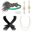 imageBABEYOND 1920s Flapper Accessories Great Gatsby Costume Accessories 20s Flapper Headband Pearl Necklace Gloves Plastic HolderPeacock