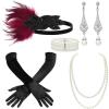 imageBABEYOND 1920s Flapper Accessories Great Gatsby Costume Accessories 20s Flapper Headband Pearl Necklace Gloves Plastic HolderWine Red