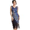 imageBABEYOND 1920s Vintage Peacock Sequined Dress Gatsby Fringed Flapper Dress Roaring 20s Party DressBlue With Black Fringe