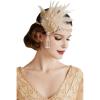imageBABEYOND Art Deco 1920s Flapper Great Gatsby Inspired Leaf Medallion Pearl Headband Black FeatherChampagne