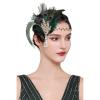imageBABEYOND Art Deco 1920s Flapper Great Gatsby Inspired Leaf Medallion Pearl Headband Black FeatherGreen