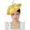 imageBABEYOND Derby Hats for Women  Fascinators Tea Party Hats Headband Wide Brim Fascinator Wedding Cocktail Flower FeathersYellow