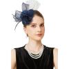 imageBABEYOND Fascinators Hats for Women  Mini Top Tea Party Hat Veil Feather Kentucky Fascinator Flower Mesh Hat Hair ClipNavy Blue