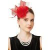 imageBABEYOND Fascinators Hats for Women  Mini Top Tea Party Hat Veil Feather Kentucky Fascinator Flower Mesh Hat Hair ClipRed