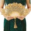 imageBABEYOND Lace Hand Fan NonFoldable Vintage Bridal Handheld Fans with Plastic Beads and Embroidered for Wedding Decoration Dancing PartyGold