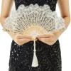 imageBABEYOND Lace Hand Fan NonFoldable Vintage Bridal Handheld Fans with Plastic Beads and Embroidered for Wedding Decoration Dancing PartyWhite