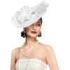 imageBABEYOND Tea Party Fascinator Hat for Women Kentucky Headwear Feather Derby Pillbox Wide Church Hat for Cocktail WeddingWhite