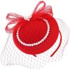 imageBABEYOND Veil Fascinator Hat for Women  Tea Party ampamp Kentucky Derby  Pillbox Hat with Feather ampamp PearlRed