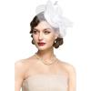 imageBABEYOND Womens Fascinator Hat Kentucky Hat Feather Derby Fascinator Tea Party Hat for Cocktail WeddingWhite