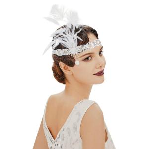 imageBABAYOND 1920s Flapper Headband  Feather Headpiece for Women  Roaring 20s Great Gatsby Hair Accessory