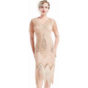 imageBABEYOND 1920s Art Deco Fringed Sequin Dress Roaring 20s Flapper Fancy DressApricot