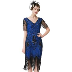 imageBABEYOND 1920s Art Deco Fringed Sequin Dress Roaring 20s Flapper Fancy DressBlue Black
