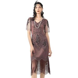 imageBABEYOND 1920s Art Deco Fringed Sequin Dress Roaring 20s Flapper Fancy DressBrown