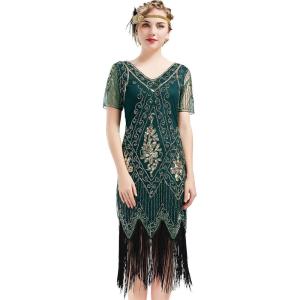 imageBABEYOND 1920s Art Deco Fringed Sequin Dress Roaring 20s Flapper Fancy DressDark Green