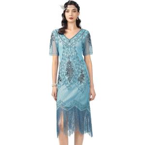 imageBABEYOND 1920s Art Deco Fringed Sequin Dress Roaring 20s Flapper Fancy DressLight Blue