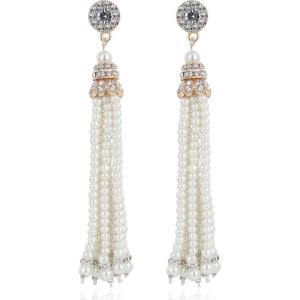 imageBABEYOND 1920s Flapper Art Deco Gatsby Earrings 20s Flapper Gatsby Accessories Vintage Wedding Dangle Pearl EarringsStyle 12Gold