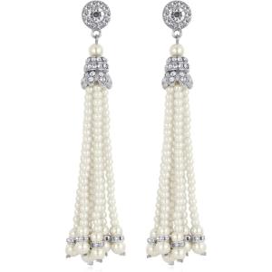 imageBABEYOND 1920s Flapper Art Deco Gatsby Earrings 20s Flapper Gatsby Accessories Vintage Wedding Dangle Pearl EarringsStyle 12Silver