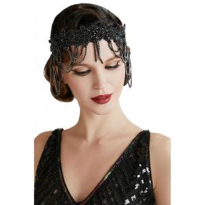 imageBABEYOND 1920s Flapper Headpiece Roaring 20s Headband Great Gatsby Headband Chain for Women Vintage Hair AccessoryBlack